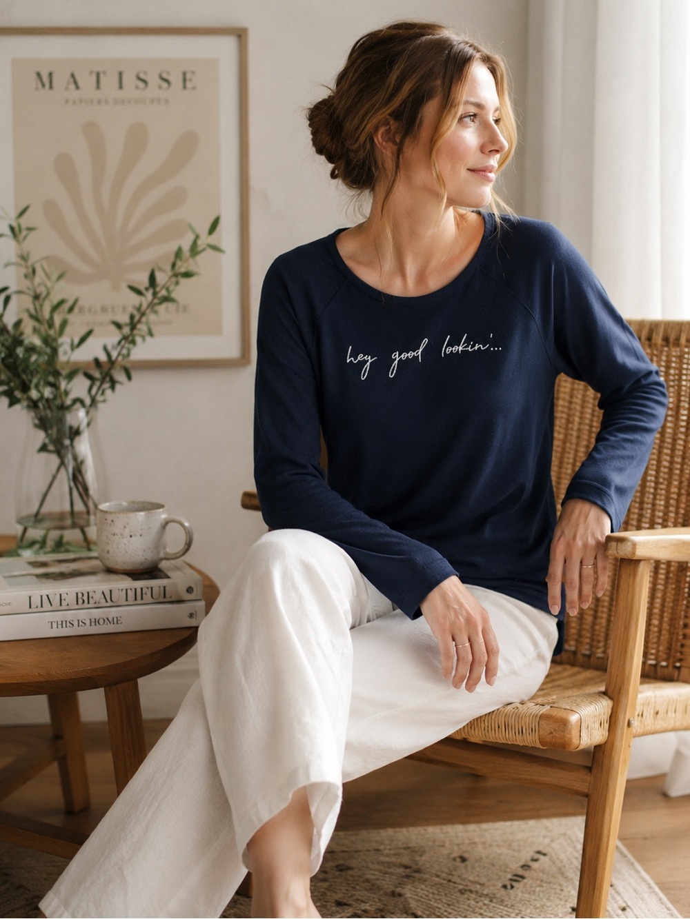 LOFT Navy "Hey Good Lookin'" Sweatshirt | 3/4 Sleeve Soft Pullover | Size XL